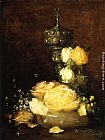 Famous Roses Paintings - Silver Chalice with Roses